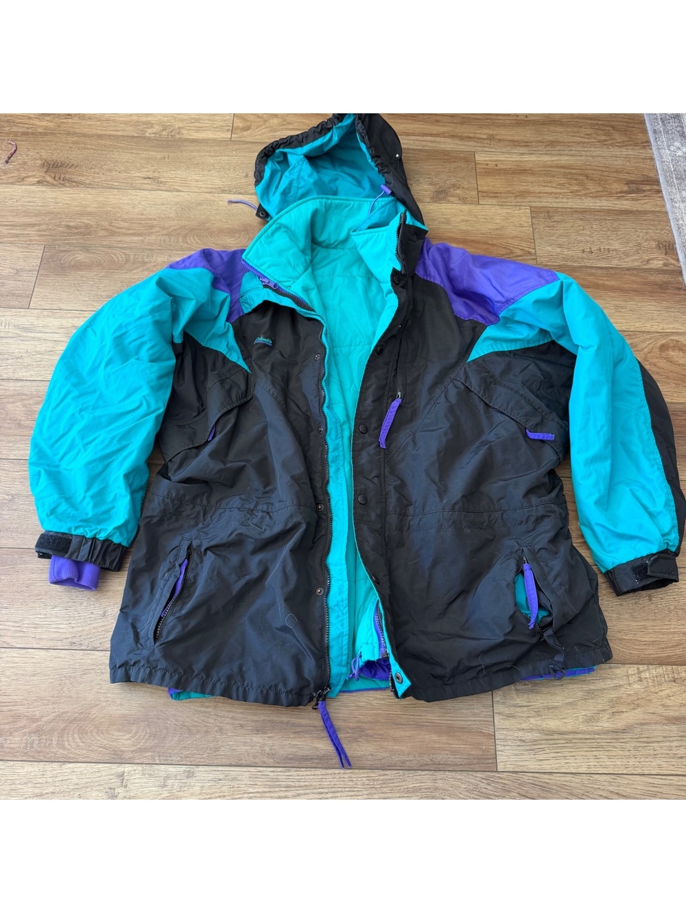 Vtg 90s Columbia 3 in 1 Interchange Reversible Ski Jacket Mens XL Teal Purple